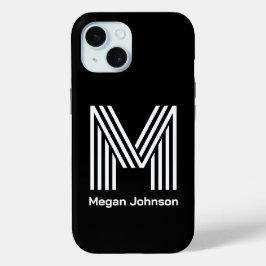 Funda Para iPhone 15 Monograma Negro Moderno