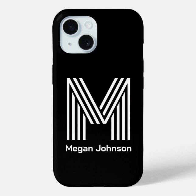Funda De Case-Mate Para iPhone Monograma Negro Moderno (Reverso )