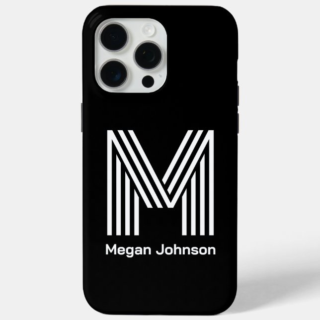 Funda De Case-Mate Para iPhone Monograma Negro Moderno (Reverso )