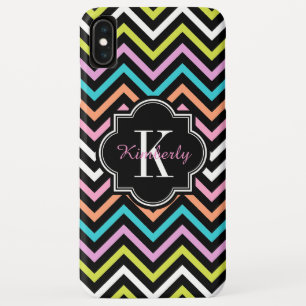 Funda Para iPhone XS Max Monograma negro moderno colorido de Chevron