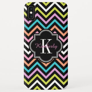 Funda Para iPhone XS Max Monograma negro moderno colorido de Chevron