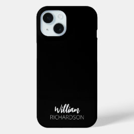 Funda Para iPhone 15 Monograma negro moderno de nombre con letra script