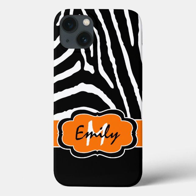 Funda De Case-Mate Para iPhone Monograma Negro, Naranja Zebra Stripe iPad Estuche (Reverso)