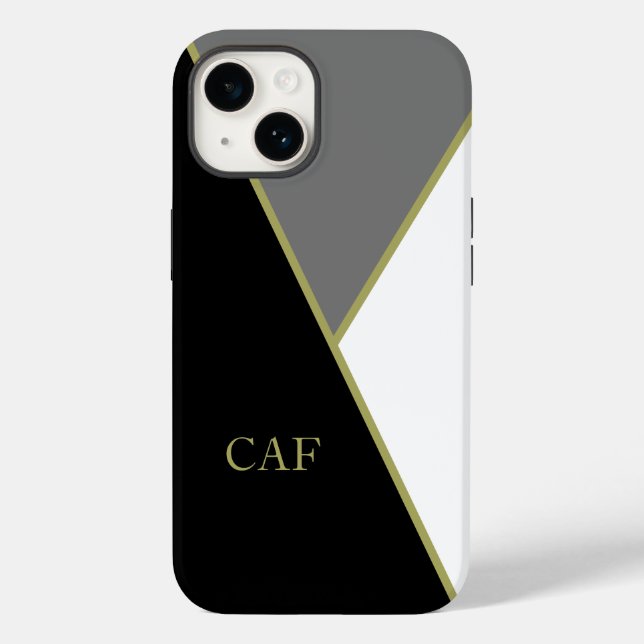 Funda De Case-Mate Para iPhone Monograma negro oro gris blanco geométrico moderno (Reverso )
