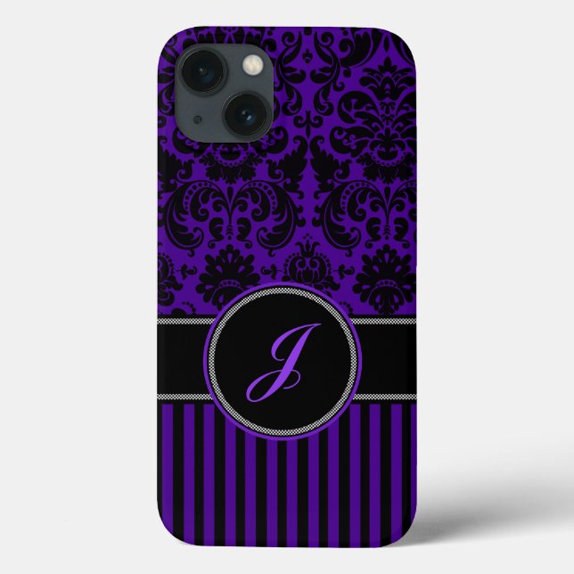 Funda De Case-Mate Para iPhone Monograma Negro, Purple Damask Stripe iPad Air Cas (Reverso)