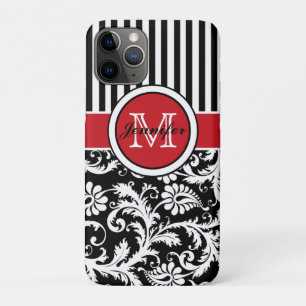 Funda Para iPhone 11 Pro Monograma negro rojo blanco tira Damasco
