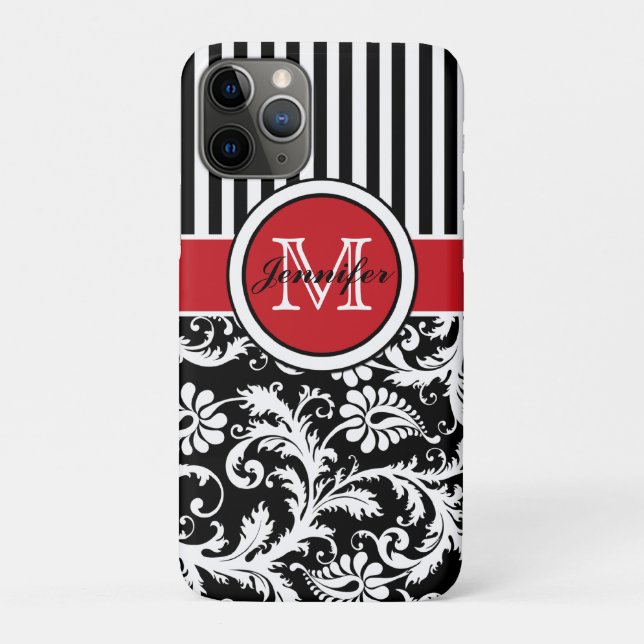 Funda De Case-Mate Para iPhone Monograma negro rojo blanco tira Damasco (Reverso)