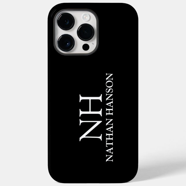Funda De Case-Mate Para iPhone Monograma negro simple moderno (Reverso )