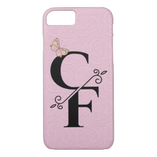 Funda Para iPhone 8/7 monograma negro sobre fondo grabado en relieve ros