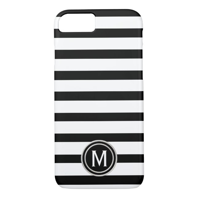 Funda De Case-Mate Para iPhone Monograma negro y blanco de la raya (Reverso)