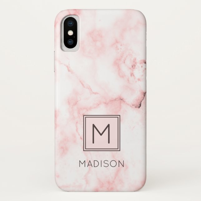 Funda De Case-Mate Para iPhone Monograma Niña Mármol Rosa Claro (Reverso)