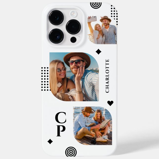 Funda De Case-Mate Para iPhone Monograma Nombre 3 Collage de fotos Moderno (Reverso)