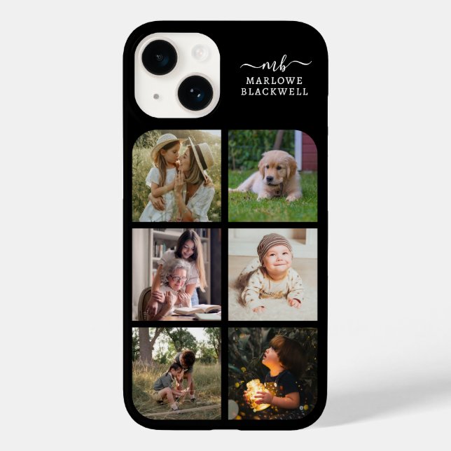 Funda De Case-Mate Para iPhone Monograma Nombre blanco negro 6 Collage de fotos (Reverso )
