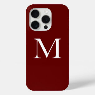 Funda Para iPhone 15 Pro Monograma Nombre Borgoña Rojo Marrón Blanco Elegan