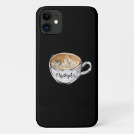 Funda Para iPhone 11 Monograma Nombre Cappucccino Negro
