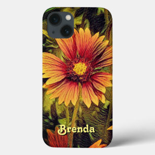 Funda Para iPhone 13 Monograma nombre de flor de rueda de fuego
