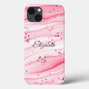 Funda Para iPhone 13 Monograma Nombre de los Swirls Rosados Marble Spar