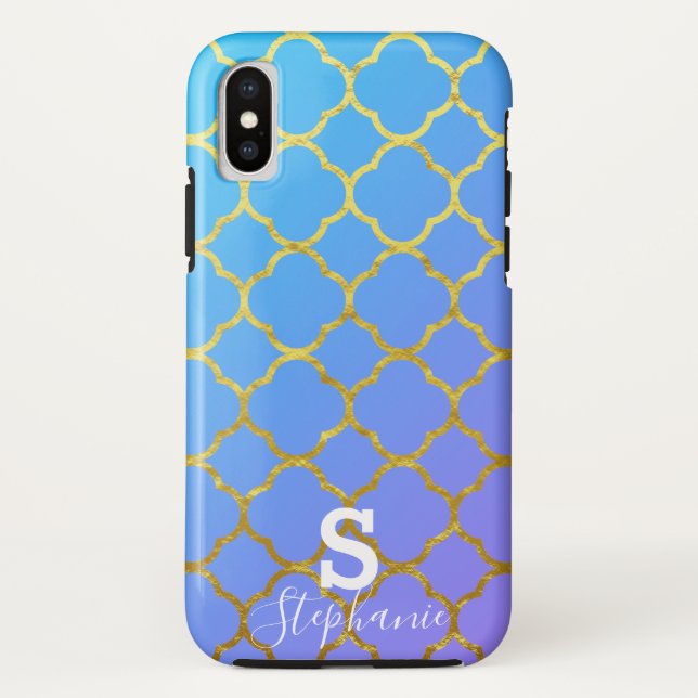 Funda De Case-Mate Para iPhone Monograma Nombre inicial Azul Relieve metalizado d (Reverso)