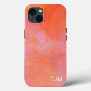 Funda Para iPhone 13 Monograma nombre inicial color de agua rosa modern