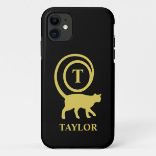 Funda Para iPhone 11 Monograma Nombre inicial Gato Gato Gatito Gato Gat