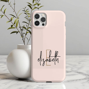 Funda Para iPhone 15 Pro Monograma Nombre Oro rosa Moderno