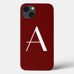Funda Para iPhone 13 Monograma Nombre propio Vintage inicial rojo oscur