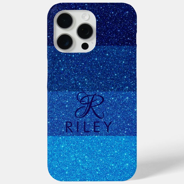 Funda De Case-Mate Para iPhone Monograma Nombre purpurina azul (Reverso )
