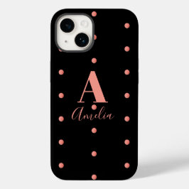 Funda Para iPhone 14 De Case-Mate Monograma Nombre Rosa negro Dosis de Polka de oro