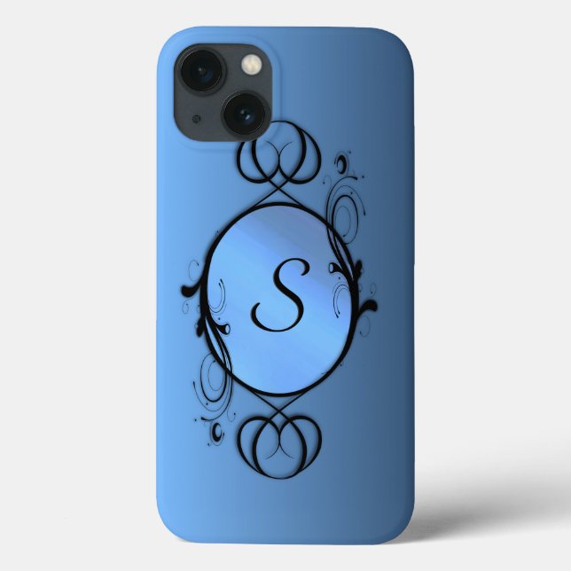 Funda De Case-Mate Para iPhone Monograma o inicial azul (Reverso)