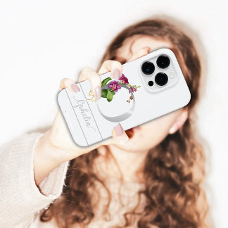 Funda Para iPhone 14 Pro De Case-Mate Monograma O nombre del guión plateado orqueta rosa