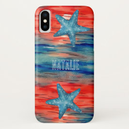 Funda Para iPhone X Monograma océano plano a mano Starfish