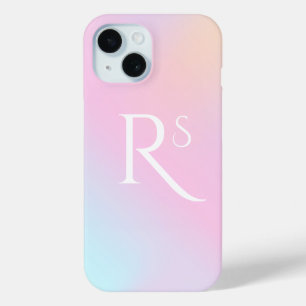 Funda Para iPhone 15 Monograma Ombre Holográfico Rosa Femenino Personal