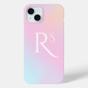Funda Para iPhone 15 Mini Monograma Ombre Holográfico Rosa Femenino Personal
