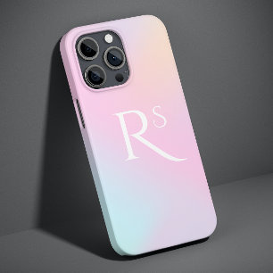 Funda Para iPhone 13 Pro Max Monograma Ombre Holográfico Rosa Femenino Personal
