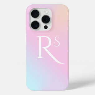 Funda Para iPhone 15 Pro Monograma Ombre Holográfico Rosa Girona Personaliz