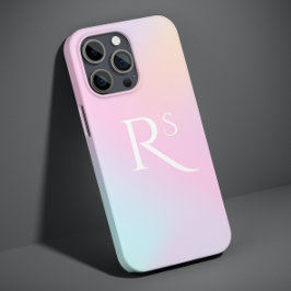 Funda Para iPhone 13 Pro Max Monograma Ombre Holográfico Rosa Girona Personaliz