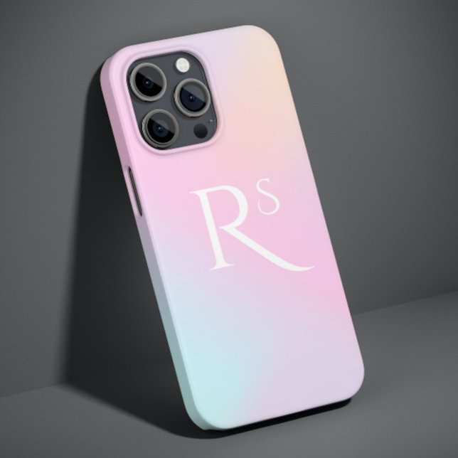 Funda De Case-Mate Para iPhone Monograma Ombre Holográfico Rosa Girona Personaliz (Subido por el creador)