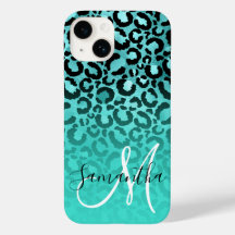 Monograma Ombre Leopardo Turquesa Brillante