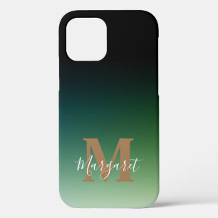 Funda Para iPhone 12 Monograma Ombre Verde Oro