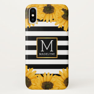 Funda Para iPhone X Monograma Oro de girasol blanco negro a rayas