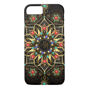 Funda Para iPhone 8/7 Monograma Oro Turquido Rojo Mandala Jewel