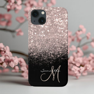 Funda Para iPhone 13 Monograma oro y negro Rosa de moda