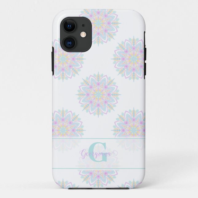 Funda De Case-Mate Para iPhone Monograma Pastel Arcoiris Sundae Polka Dot Mandala (Reverso)
