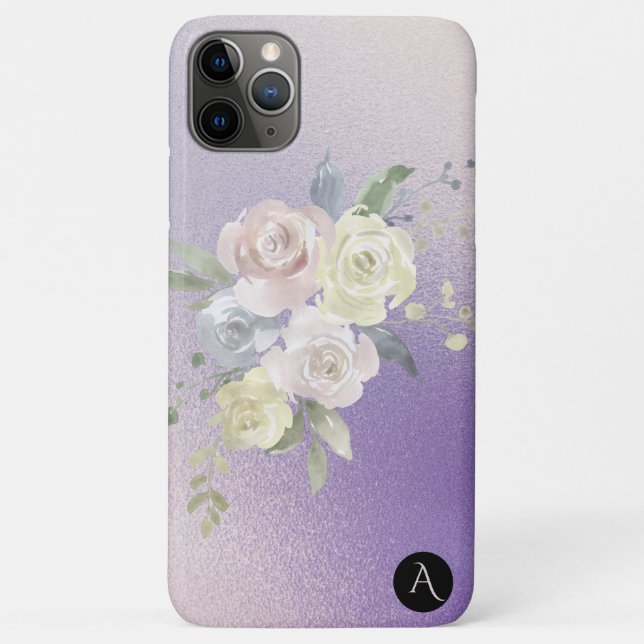 Funda De Case-Mate Para iPhone *~* Monograma Pastel Lavender Floral (Reverso)