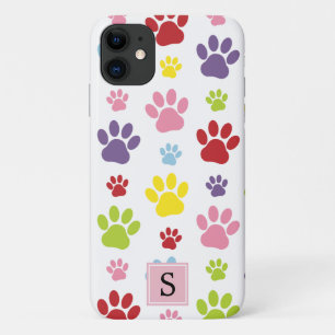 Funda Para iPhone 11 Monograma: patas coloridas, rastros de perros, sen