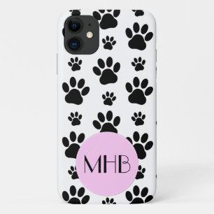 Funda Para iPhone 11 Monograma - patas del perro, patas animales -