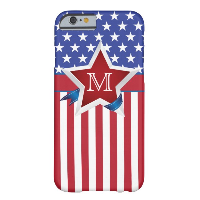 Funda De Case-Mate Para iPhone Monograma Patriótico de Estrellas y Tiras (Reverso)