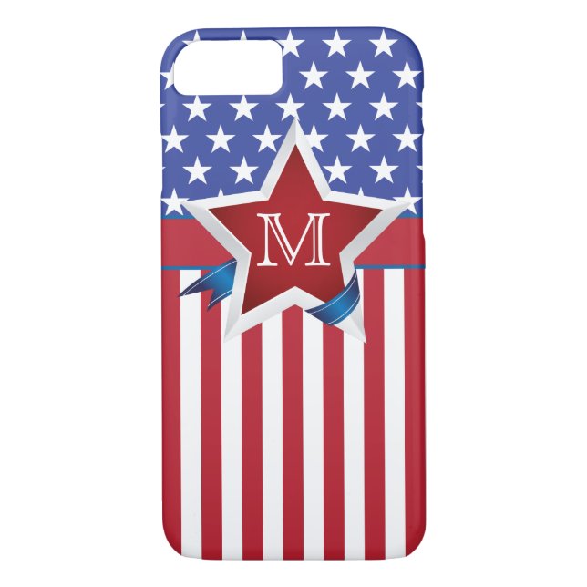 Funda De Case-Mate Para iPhone Monograma Patriótico de Estrellas y Tiras (Reverso)