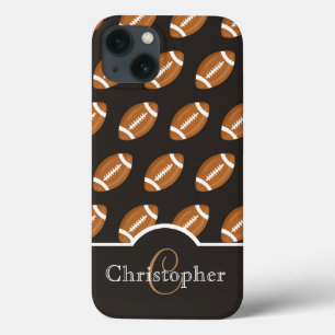 Funda Para iPhone 13 Monograma Patrón de Fútbol Negro