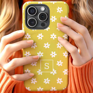 Funda Para iPhone 15 Monograma Patrón de Lirio de Césped Floral Amarill
